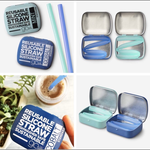 NWT never opened TWO (1 Cobalt 1 Mint) silicone reusable straws in small cases - Picture 5 of 11